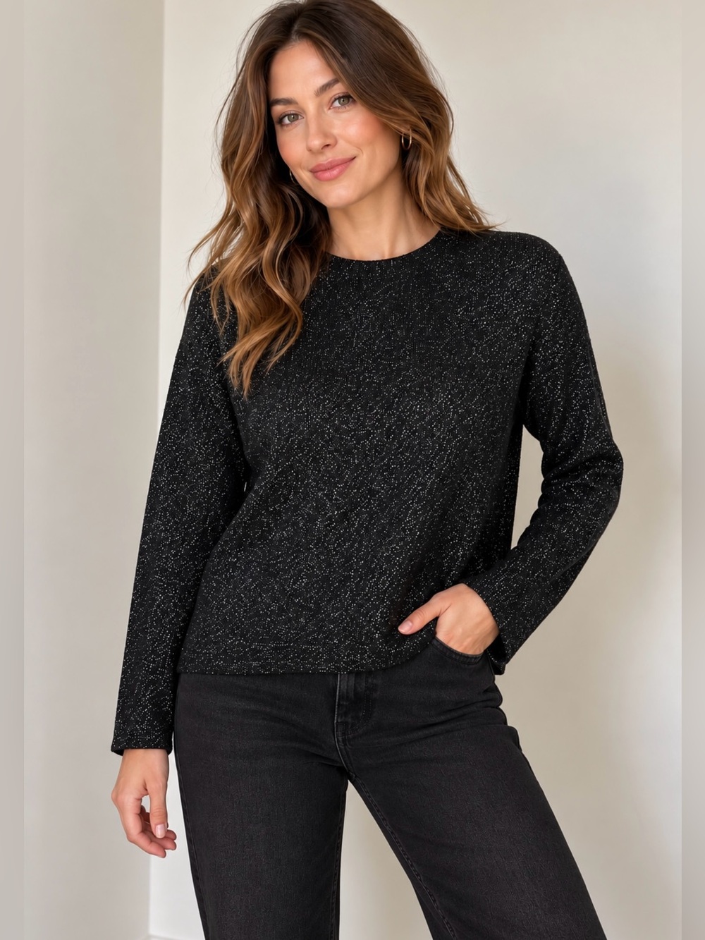 Vintage Lambswool Boxy Metallic Sweater Black Silver Rena Rowan for Saville L